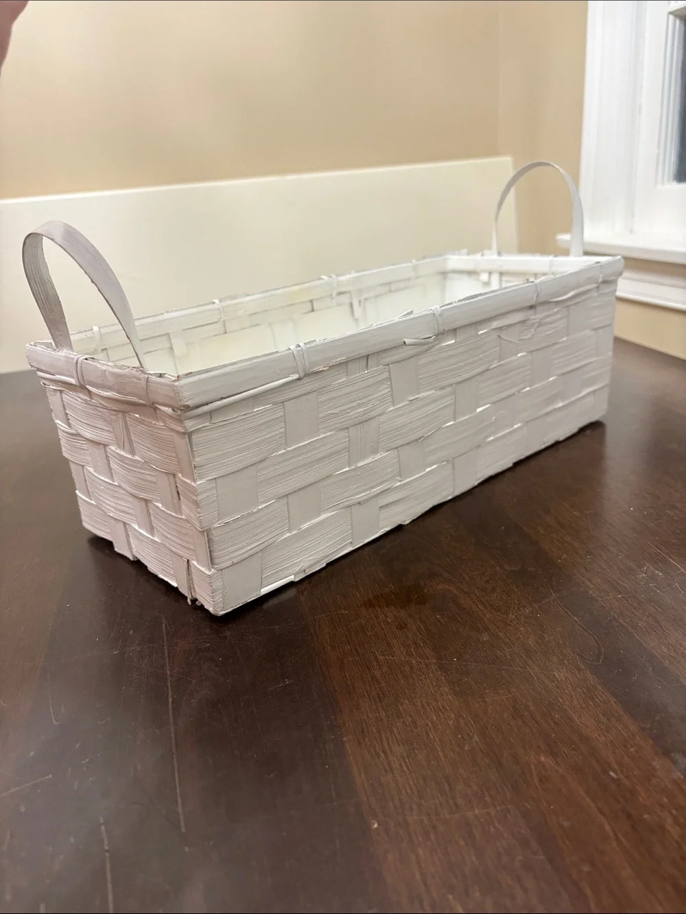 White Woven Rectangular Basket with Strawberry painting